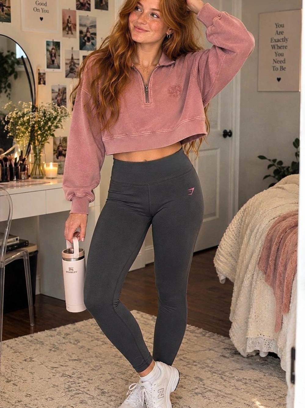 Gymshark SET - Cropped Quarter-Zip Pullover Pink & Matching leggings!!
